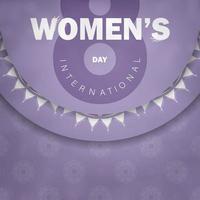 Brochure template march 8 international womens day purple color with vintage white ornament vector