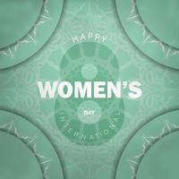Postcard 8 march international womens day mint color with abstract white ornament vector