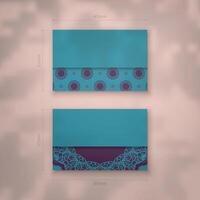 Business card in green with an abstract purple pattern for your contacts. vector