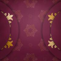 Brochure burgundy color with mandala gold pattern for your design. vector