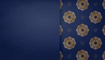 Dark blue banner with indian gold ornaments for design under logo or text vector