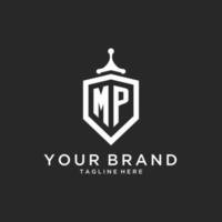 MP monogram logo initial with shield guard shape design vector