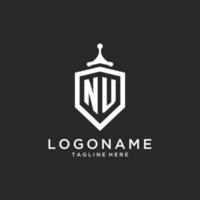 NU monogram logo initial with shield guard shape design vector