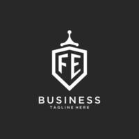 FE monogram logo initial with shield guard shape design vector