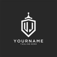 UJ monogram logo initial with shield guard shape design vector