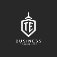 TE monogram logo initial with shield guard shape design vector