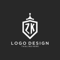 ZK monogram logo initial with shield guard shape design vector