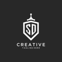SD monogram logo initial with shield guard shape design vector