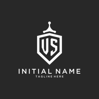 VS monogram logo initial with shield guard shape design vector
