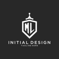 ML monogram logo initial with shield guard shape design vector
