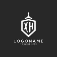 XH monogram logo initial with shield guard shape design vector