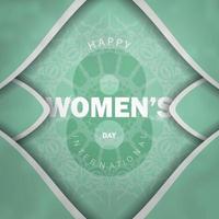 Postcard 8 march international womens day mint color with vintage white pattern vector