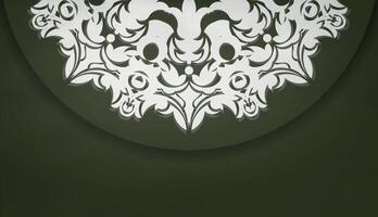 banner verde oscuro con patrón blanco vintage y espacio para su logotipo o texto vector