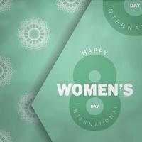 Postcard international womens day mint color with vintage white pattern vector