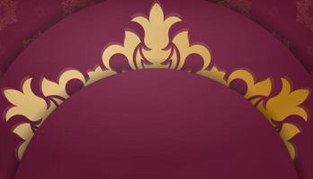 Burgundy banner with Indian gold pattern and place for your logo or text vector