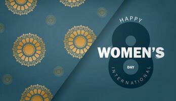 Brochure template international womens day in blue color with vintage gold ornament vector