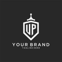 UP monogram logo initial with shield guard shape design vector