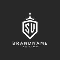 SV monogram logo initial with shield guard shape design vector