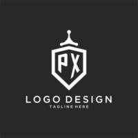 PX monogram logo initial with shield guard shape design vector