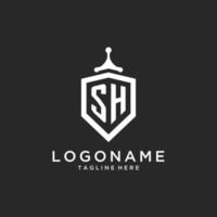 SH monogram logo initial with shield guard shape design vector