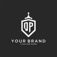 QP monogram logo initial with shield guard shape design vector