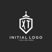 XT monogram logo initial with shield guard shape design vector