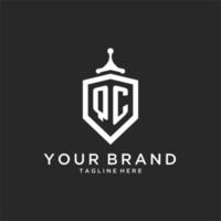 QC monogram logo initial with shield guard shape design vector