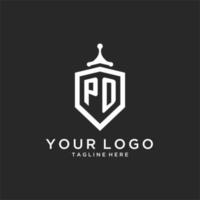 PO monogram logo initial with shield guard shape design vector