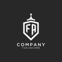 FA monogram logo initial with shield guard shape design vector