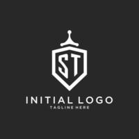 ST monogram logo initial with shield guard shape design vector