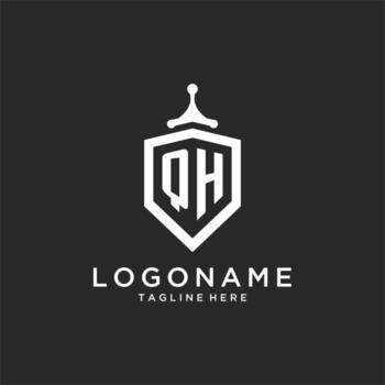 QH monogram logo initial with shield guard shape design vector