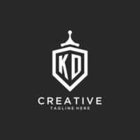 KD monogram logo initial with shield guard shape design vector