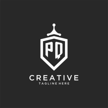 PQ monogram logo initial with shield guard shape design vector
