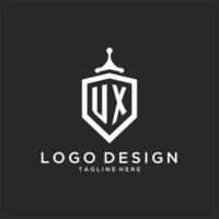 UX monogram logo initial with shield guard shape design vector