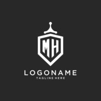 MH monogram logo initial with shield guard shape design vector