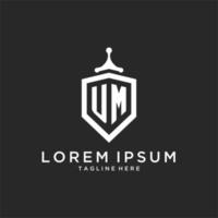 UM monogram logo initial with shield guard shape design vector