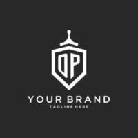 OP monogram logo initial with shield guard shape design vector