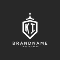 KI monogram logo initial with shield guard shape design vector