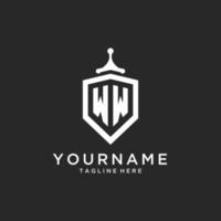 WW monogram logo initial with shield guard shape design vector