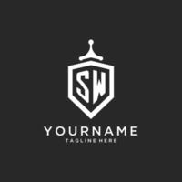 SW monogram logo initial with shield guard shape design vector