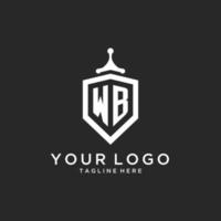 WB monogram logo initial with shield guard shape design vector