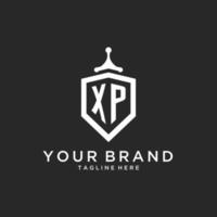 XP monogram logo initial with shield guard shape design vector