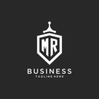 MR monogram logo initial with shield guard shape design vector