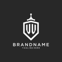 VV monogram logo initial with shield guard shape design vector