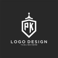 PK monogram logo initial with shield guard shape design vector