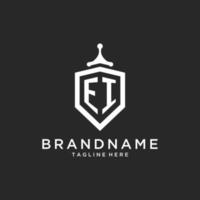 EI monogram logo initial with shield guard shape design vector