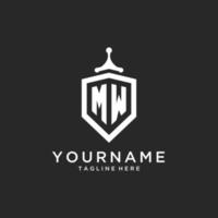 MW monogram logo initial with shield guard shape design vector