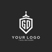 GO monogram logo initial with shield guard shape design vector