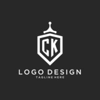 inicial del logotipo del monograma ck con diseño de forma de protector de escudo vector