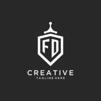 FD monogram logo initial with shield guard shape design vector
